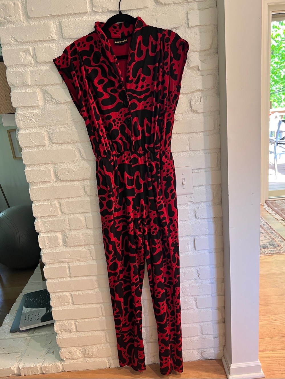 Nooworks Red & Black Abstract Print Jumpsuit